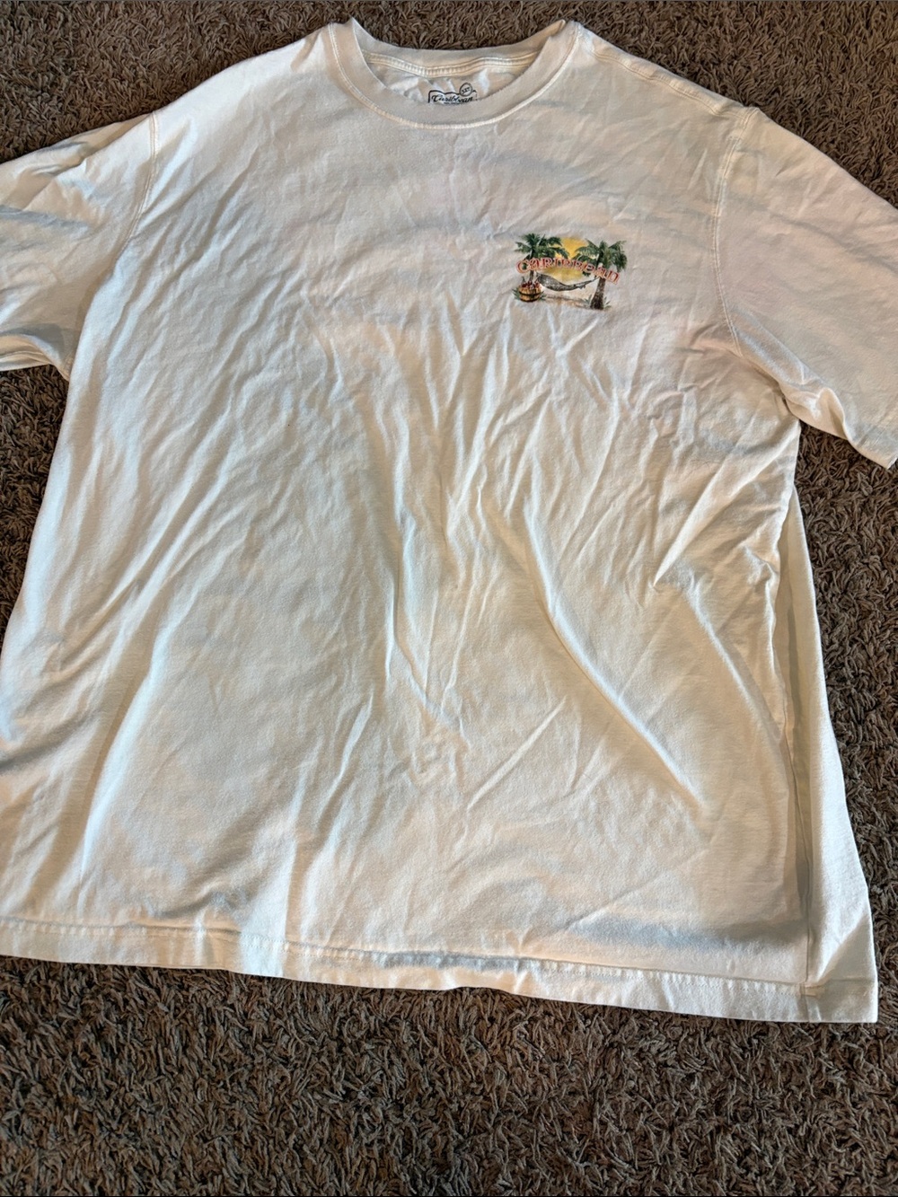 Caribbean Men's White Short-Sleeve Tee with Tropical Chest Graphic